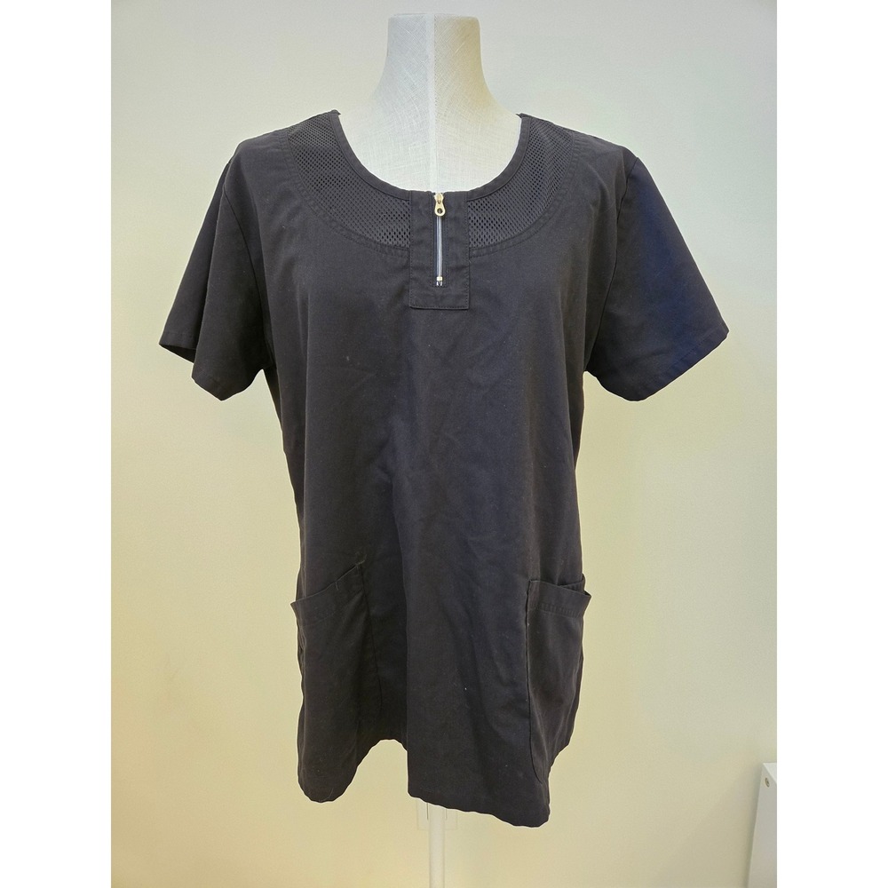 Grey's Anatomy by Barco Active Black Scrub Top XL Mesh Zip Front‎